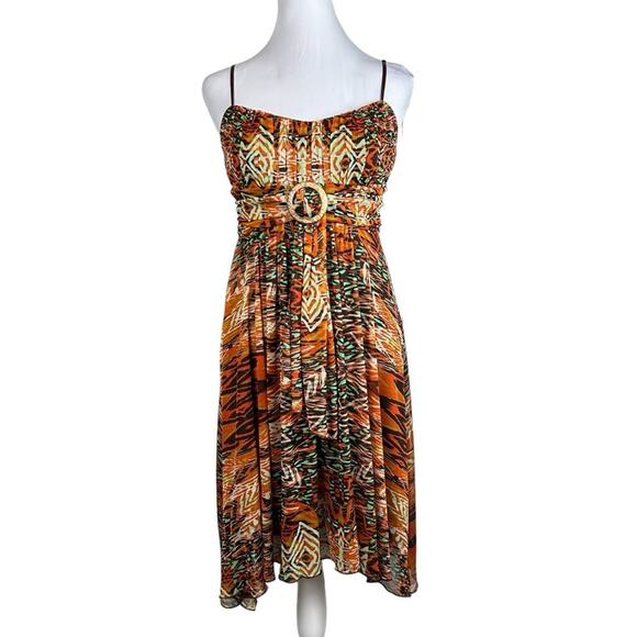 Ruby Rox Dress Womens Size S Brown Rust Teal Abstract Retro 70's Date Night Fun - Picture 1 of 14